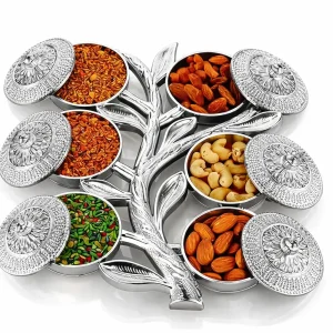 designer silver plated dry fruit serving tray with lids