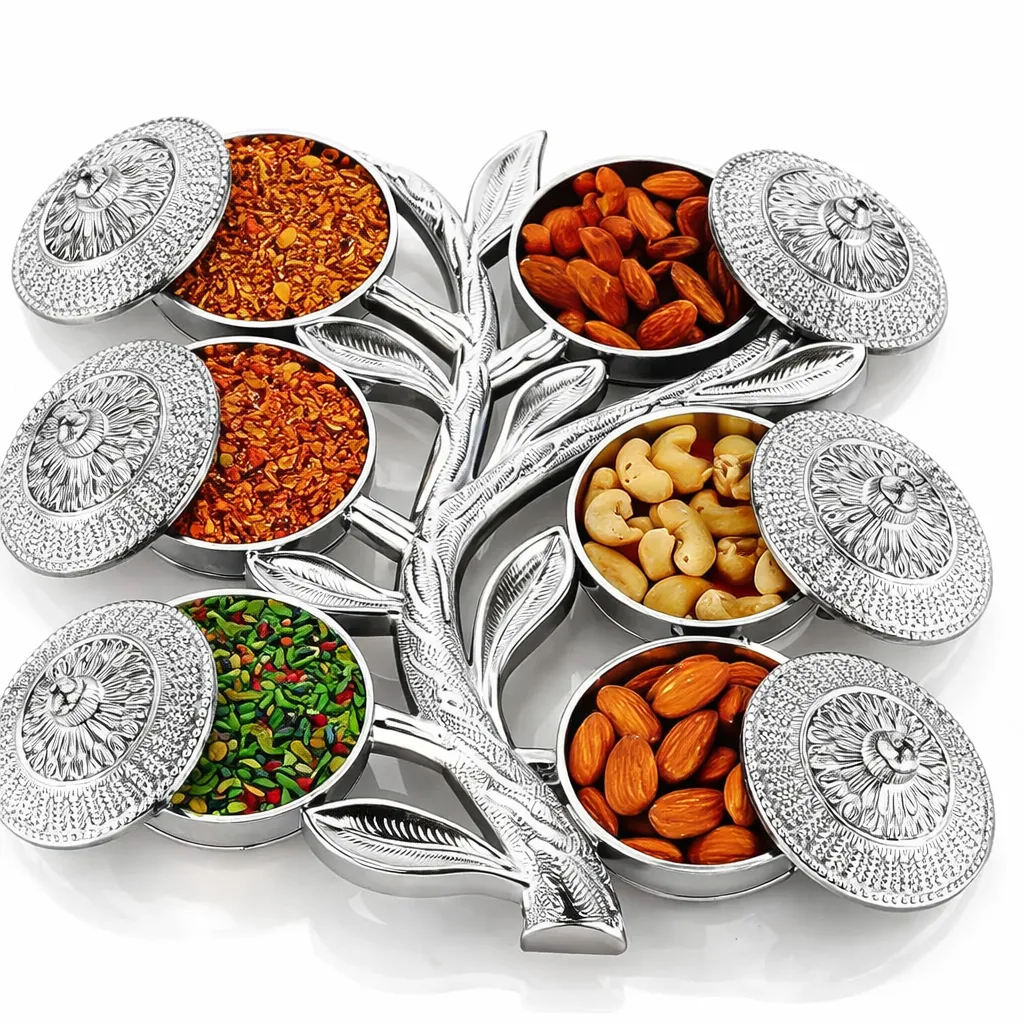 designer silver plated dry fruit serving tray with lids designer silver plated dry fruit serving tray with lids