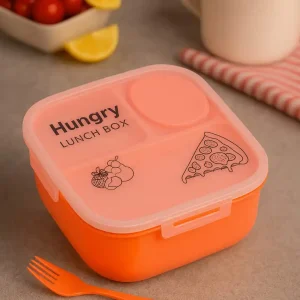 hungry lunch box with spoon & fork | leak proof bpa free plastic food container for office, school & travel