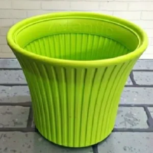 green plastic ribbed flower pot