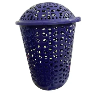 round plastic laundry basket with lid