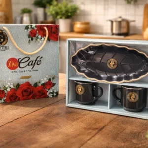 luxury black mug & platter set (2 cups)